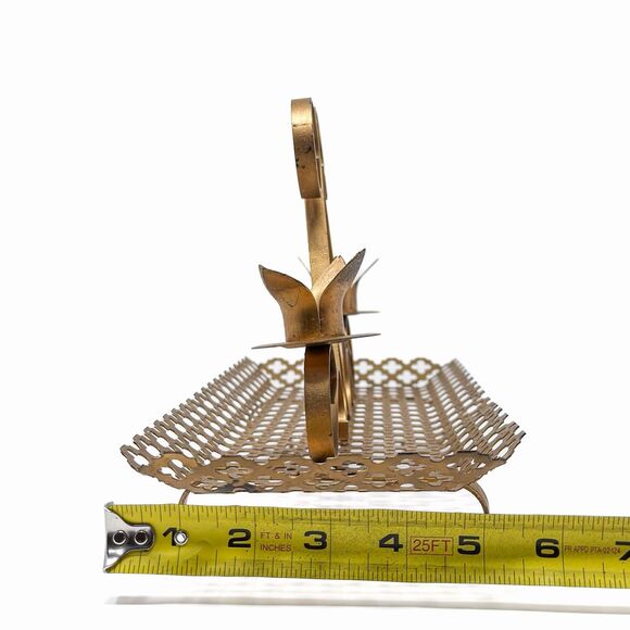 Vintage Brass Tone Quatrefoil Candle Holder Tray Hollywood Regency 15” - Picture 10 of 10